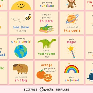 Lunchbox Notes for Kids Positive Affirmations Back to School Instant Download Canva Printable