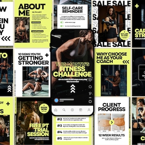Fitness Coach Editable Canva Social Media Templates Gym Personal Trainer Wellness PT