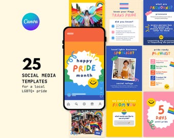 LGBT+ Pride Editable Canva Social Media Templates Gay Pride Month Rainbow Community Instagram Posts