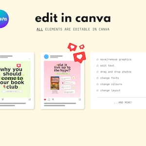 Modne, edytowalne szablony Canva do mediów społecznościowych w klubie książki Bookstagram Booktok Estetyczny zdjęcie 3