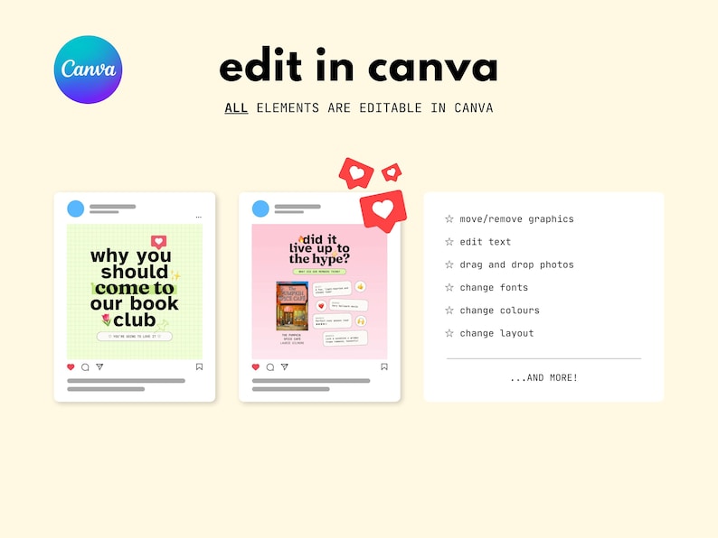 Modne, edytowalne szablony Canva do mediów społecznościowych w klubie książki Bookstagram Booktok Estetyczny zdjęcie 3