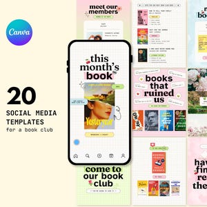 Trendy Book Club Editable Canva Social Media Templates Girly Bookstagram Booktok Aesthetic