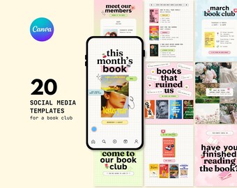 Trendy Book Club Editable Canva Social Media Templates Bookstagram Booktok Aesthetic