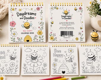 Mini Printable Coloring Book | 52 Cute Bee Coloring Pages | 5x5 Travel Activity Book |