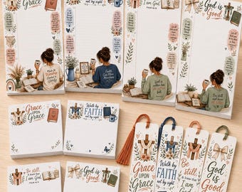 Christian Stationery Bundle, Printable Notepads, Sticky Notes and Bookmarks, Bible Verse Digital Download, Faith Gift Set