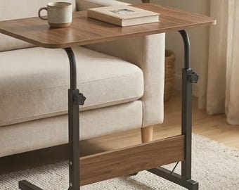 Mesita auxiliar en forma de C, altura ajustable, con ruedas, para portátil, mesa auxiliar móvil para sofá, ideal para espacios pequeños, dormitorio o escritorio de estudiante.