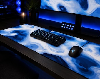 Tappetino per mouse XXL di alta qualità – Design effetto marmo blu per postazioni da gioco
