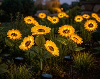 Luci solari a LED a forma di girasole per giardino, fiori, decorazione per cortile, patio, vialetto, 65 cm