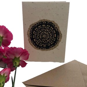 Carte de graines de fleurs sauvages à planter écologique, sérigraphie mandala, carte faite main, carte de voeux vierge, anniversaire, Saint-Valentin, carte de fête des mères
