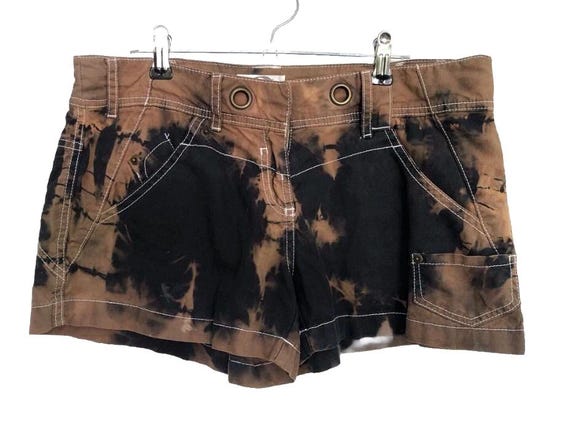 Tie Dye Ladies size 10, Black and rust brown Hot Pants Shorts, Reworked Y2k vintage shorts custom Hand Tie Dyed,Eco Friendly festival shorts