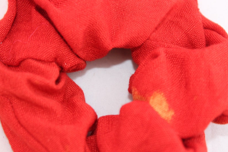Elasticated hair scrunchie handmade red and gold coloured hair bobble up-cycled stocking filler