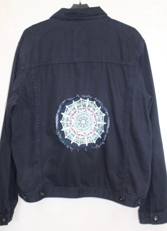 Hand Embroidered Mandala Denim Jacket: Upcycled Eco-Friendly Coat