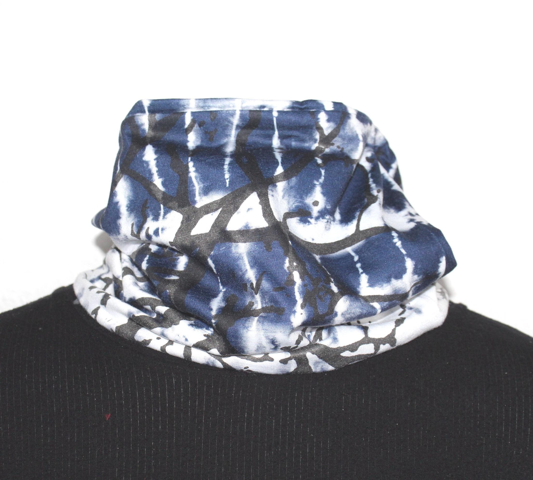Neckwarmer Stretch Snood Scarf, Handmade Lined Blue and