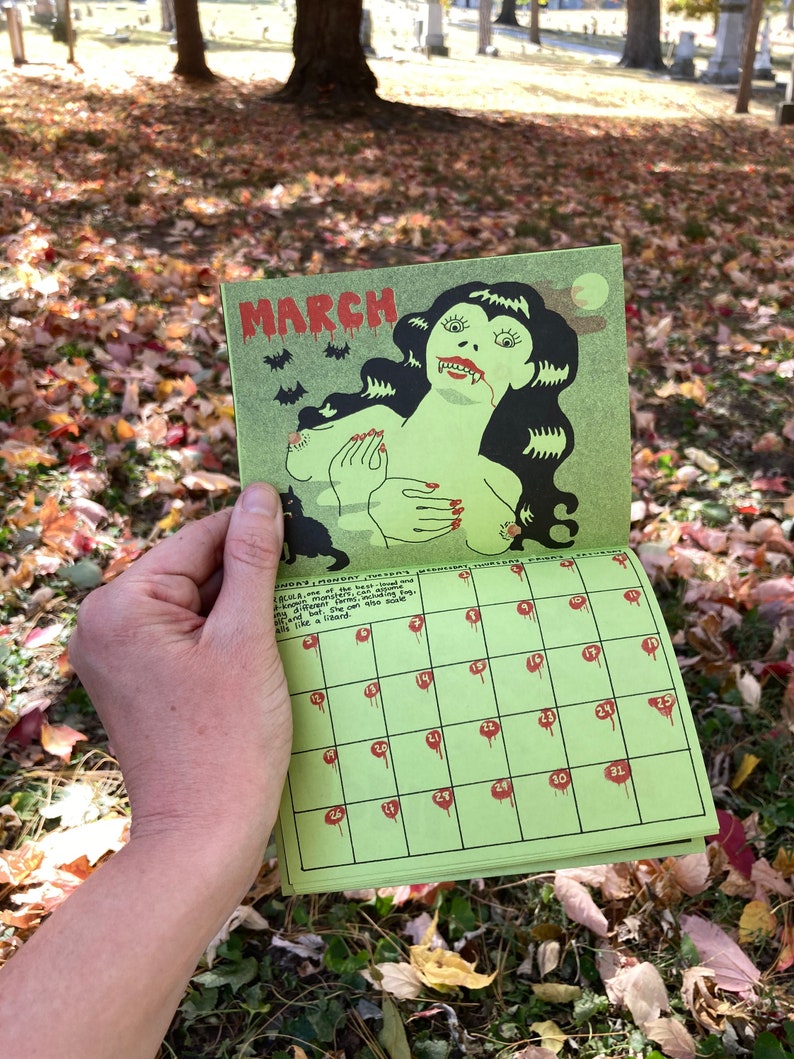 LAST YEARS 2023 Nudie Ladies Calendar: Sheebie Jeebies 12 Months of Terror Riso printed beauty image 3