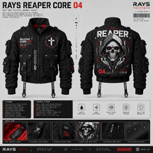 RAYS Reaper Core 04 Cyberpunk Techwear Taktisk Bomberjacka – Flerfickors Streetwear Utility Jacka för Halloween