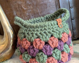 Granny Style Small Fall Autumn Basket - Handmade Crocheted Decorative Basket
