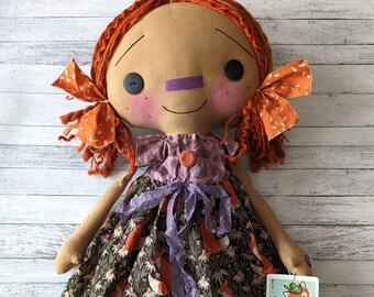 Orange Fox Minnie Anne Handmade OOAK Decorative Primitive Raggedy Ann Doll