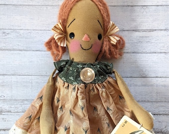 Spring Blossom Wren Anne - Handmade OOAK Decorative Primitive Raggedy Ann Doll