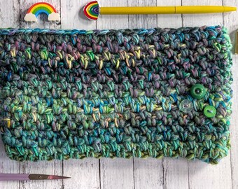 Rainbow Crocheted Zipper Pouch - Handmade Canvas Lined Crochet Bag or Wallet