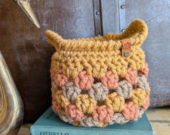Granny Style Small Fall Autumn Basket - Handmade Crocheted Decorative Basket