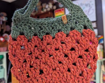 Mini Strawberry Market Bag - Handmade Crocheted Colorful Small Tote Bag