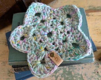 Star Coaster - Handmade Crocheted Colorful Speckled Coaster, Candle Mat, Decor