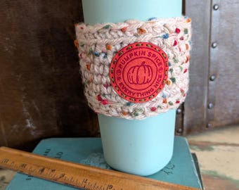 Pumpkin Spice Fall Themed Autumn Coffee Cup Cozy - Handmade Crocheted Cup or Tumbler Wrap
