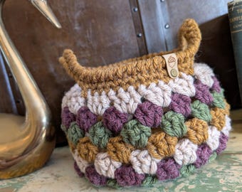 Granny Style Medium Fall Autumn Basket - Handmade Crocheted Decorative Basket