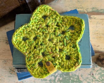 Star Coaster - Handmade Crocheted Colorful Speckled Coaster, Candle Mat, Decor