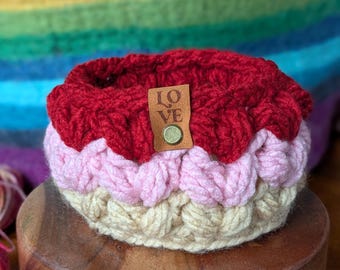 Valentine Hearts Small Crocheted Basket Handmade