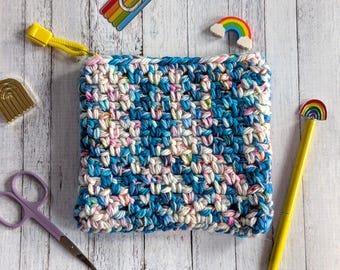 Rainbow Crocheted Zipper Pouch - Handmade Canvas Lined Crochet Bag or Wallet