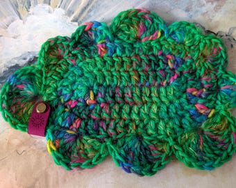 Cloud Coaster - Handmade Crocheted Colorful Speckled Coaster, Candle Mat, Decorative Spot