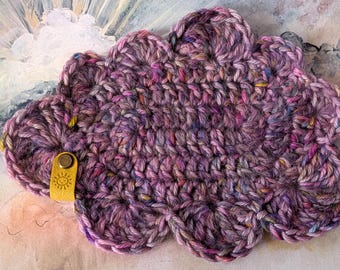 Cloud Coaster - Handmade Crocheted Colorful Speckled Coaster, Candle Mat, Decorative Spot