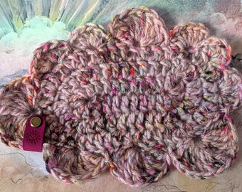 Cloud Coaster - Handmade Crocheted Colorful Speckled Coaster, Candle Mat, Decorative Spot