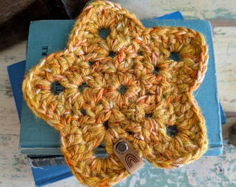 Star Coaster - Handmade Crocheted Colorful Speckled Coaster, Candle Mat, Decor