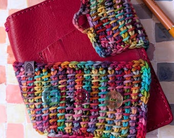 Rainbow Tunisian Crochet Traveler's Journal Wrap - Handmade Yarn Sweater for Book or Journal