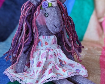 Pink and Purple Rainbow Decorative Unicorn Doll - Handmade OOAK Decorative Stuffed Animal