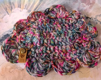 Cloud Coaster - Handmade Crocheted Colorful Speckled Coaster, Candle Mat, Decorative Spot