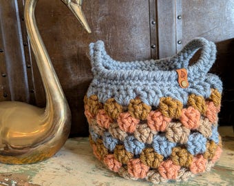 Granny Style Medium Fall Autumn Basket - Handmade Crocheted Decorative Basket