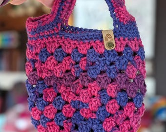 Mini Berry Basket Market Bag - Handmade Crocheted Colorful Small Tote Bag