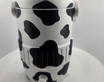 3D-geprinte blikjeskoeler met koeprint | 12 oz minikoeler met inklapbaar handvat | Frisdrankhouder voor bier | Cadeau boerderij achterklep