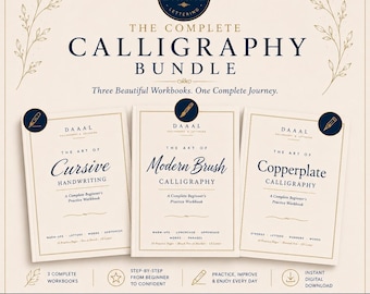 Set di quaderni di esercizi di calligrafia Copperplate, corsiva e moderna con pennello.