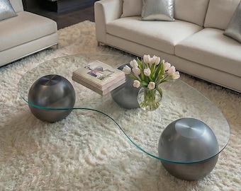 Modern Coffee Table – Sculptural Sphere Legs, Minimalist Living Room Furniture