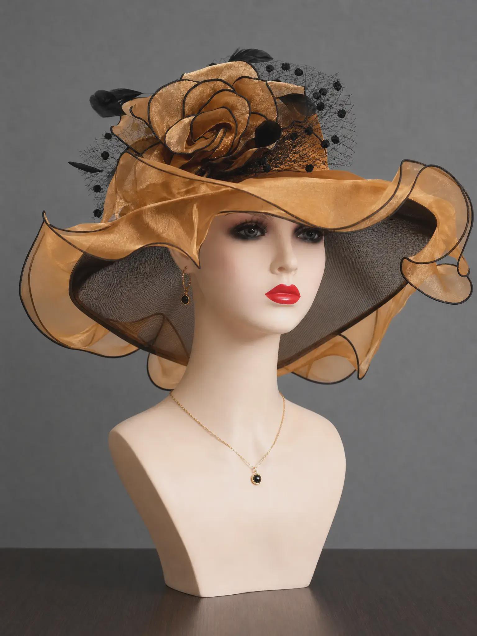 Elegant Cream Sun Hat with Polka Dot Scarf Women main image 3