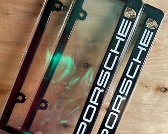 Compatible With Porsche License Plate Frame Set(2pcs) -Matte Black Composite - Perfect Fit for Porsche 911, Cayenne, Macan, Taycan, Boxster
