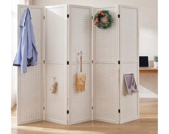 Pegboard Room Divider Folding Privacy Screen for Jewelry Craft Shows Retail | Portable Wooden Display Stand, Freestanding Space-Saving Panel