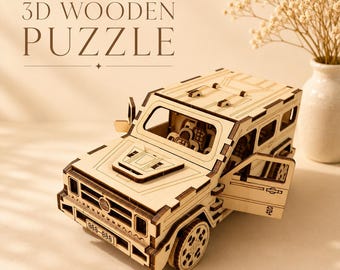 Wooden SUV 3D Puzzle – DIY Off-Road Car Model Kit – Retro Wooden Vehicle Craft – Adventure Gift for Car Lovers