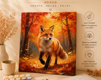 Fox Paint by Numbers Kit for Adults, Autumn Forest DIY Canvas Painting, Woodland Animal Wall Art, Cozy Fall Home Decor