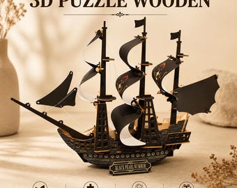Piratenschip 3D-puzzel van hout – DIY zeilbootmodelbouwpakket in Black Pearl-stijl – Vintage houten schip – Cadeau voor piratenliefhebbers
