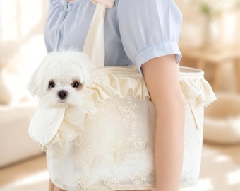 Bolso transportín de encaje para mascotas, bandolera para perros pequeños, chihuahua o cachorro, bolso de hombro para viajes.